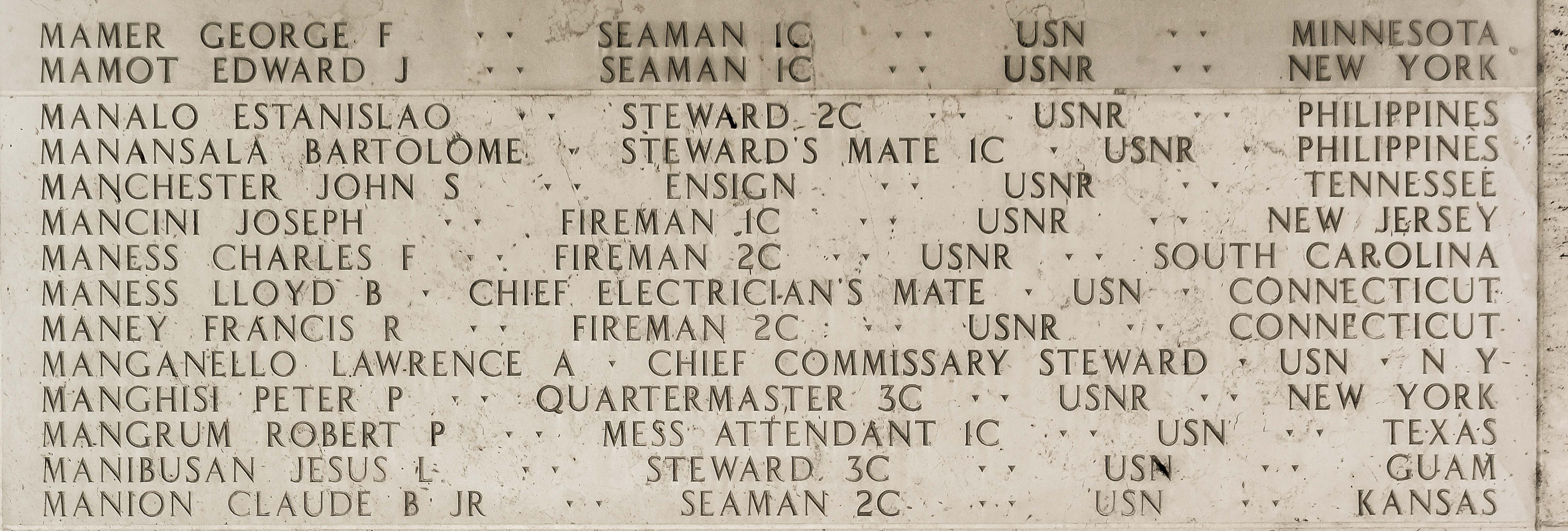Lawrence A. Manganello, Chief Commissary Steward